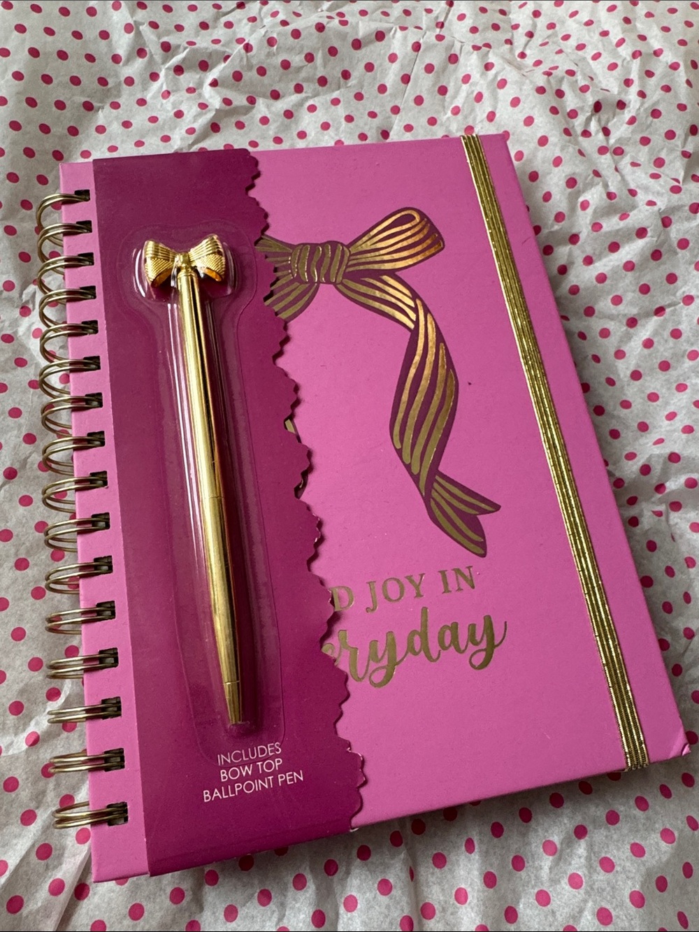 Pink Spiral Notebook with Gold Bow Pen